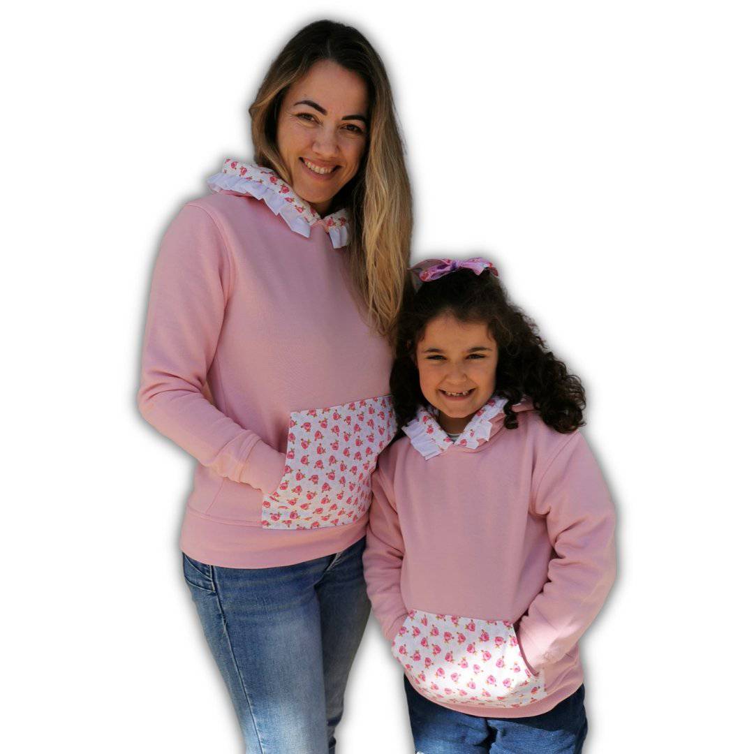 SWEAT ROSA COM FOLHO CARDADA COM CAPUZ - Pituka Wear - Calçado e Roupa para Crianças