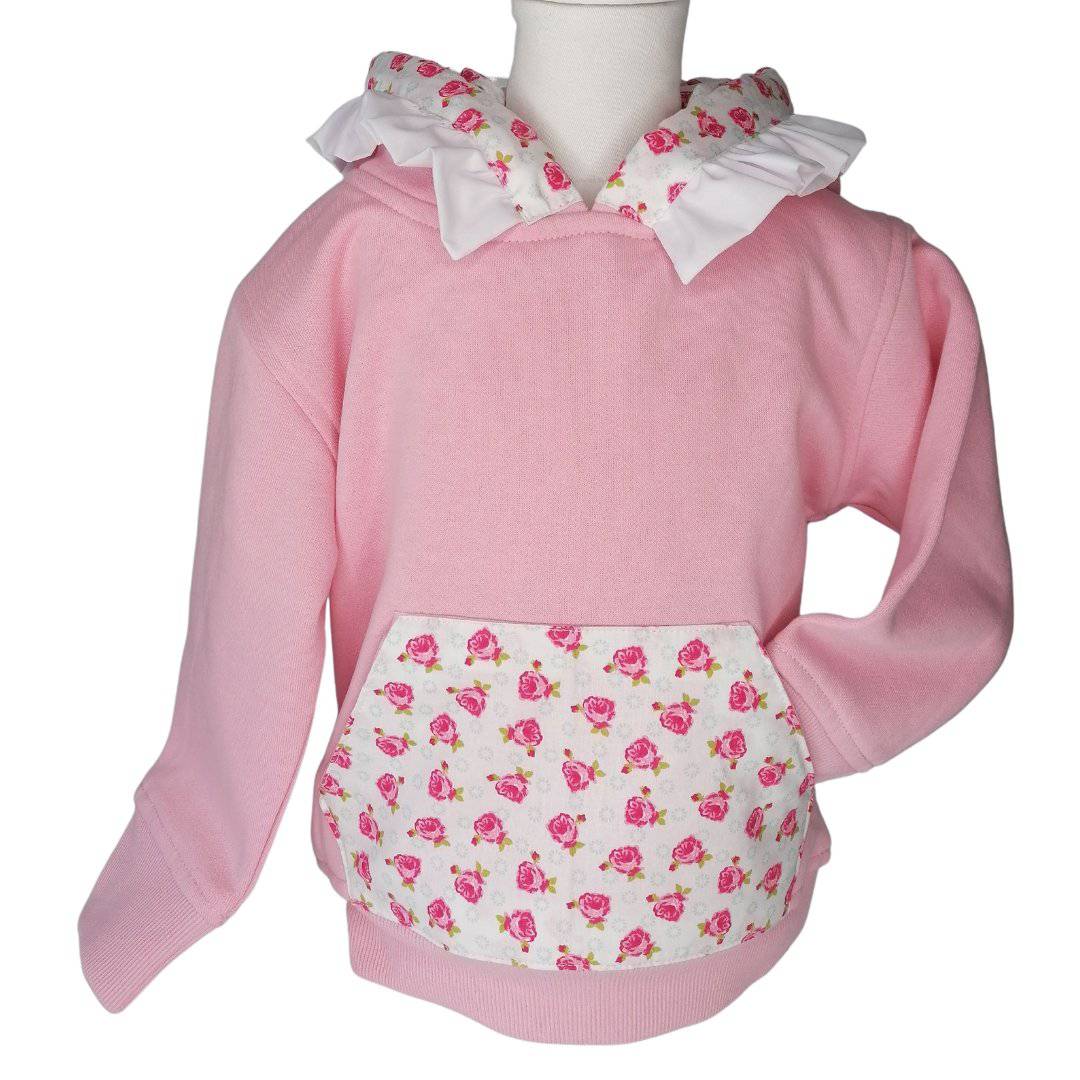 SWEAT ROSA COM FOLHO CARDADA COM CAPUZ - Pituka Wear - Calçado e Roupa para Crianças