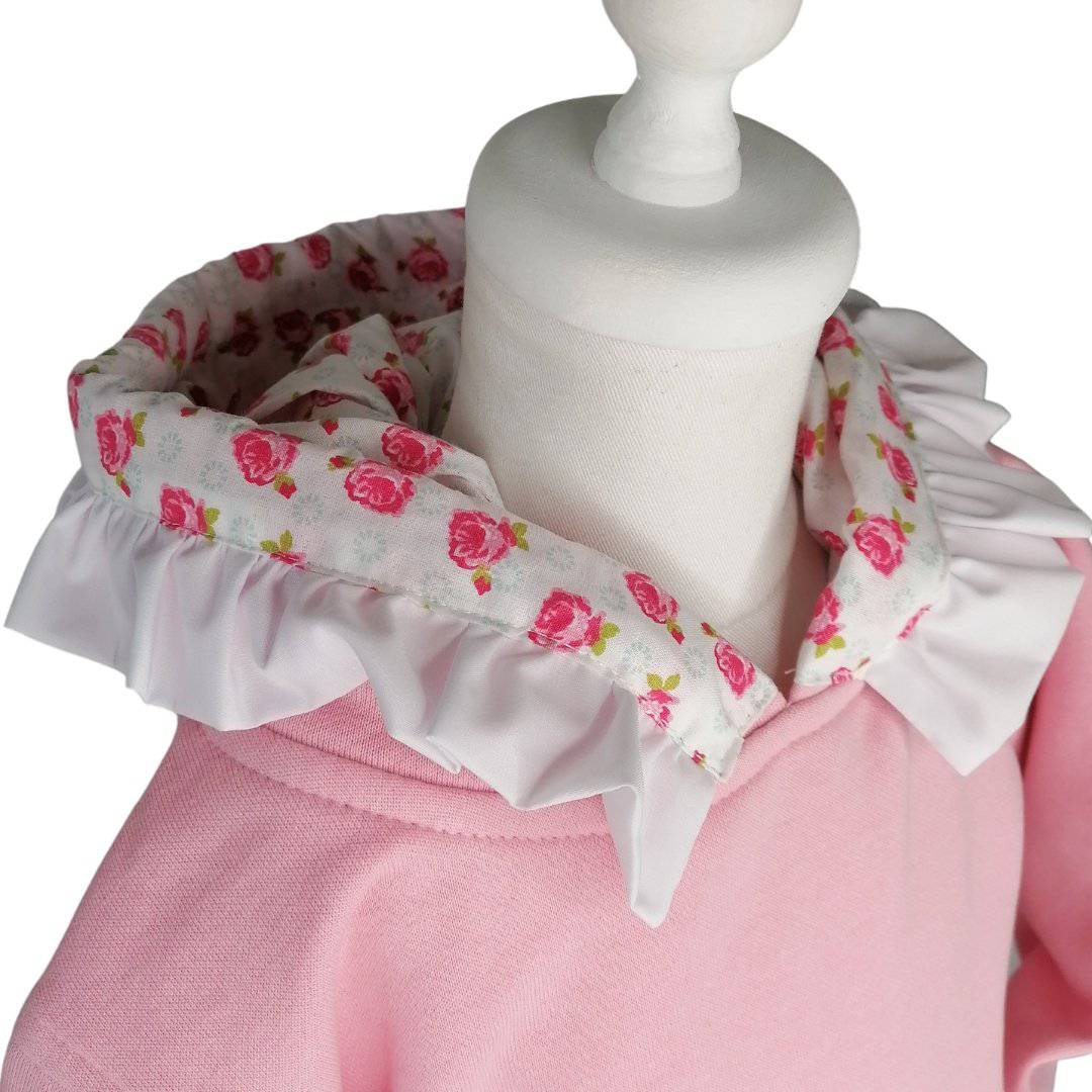 SWEAT ROSA COM FOLHO CARDADA COM CAPUZ - Pituka Wear - Calçado e Roupa para Crianças