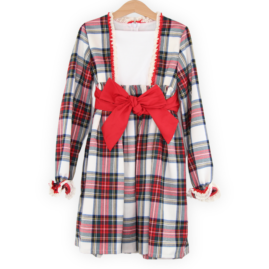 VESTIDO XADREZ C/ RENDA E LAÇO VERMELHO 6 ANOS - Pituka Wear