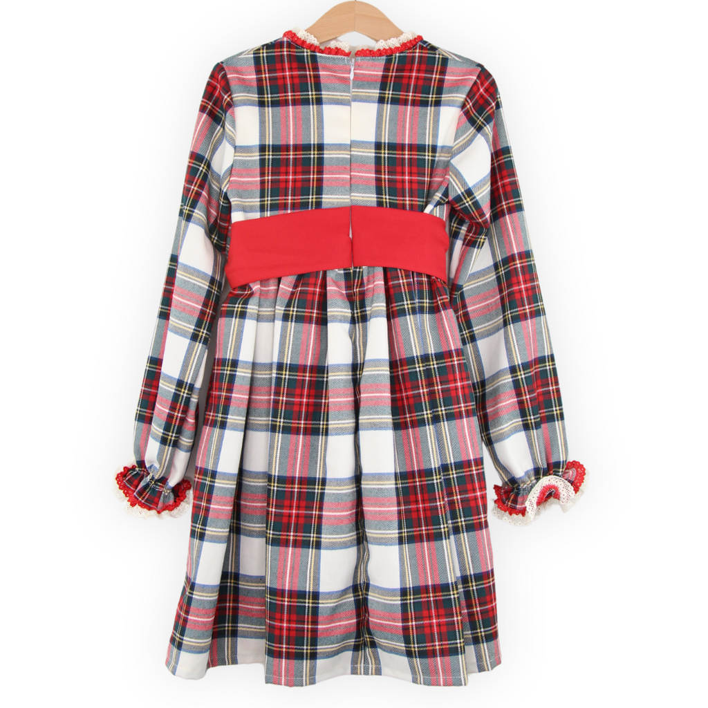 VESTIDO XADREZ C/ RENDA E LAÇO VERMELHO 6 ANOS - Pituka Wear