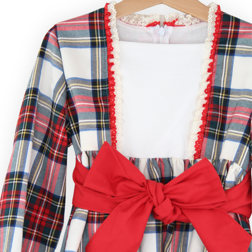 VESTIDO XADREZ C/ RENDA E LAÇO VERMELHO 6 ANOS - Pituka Wear