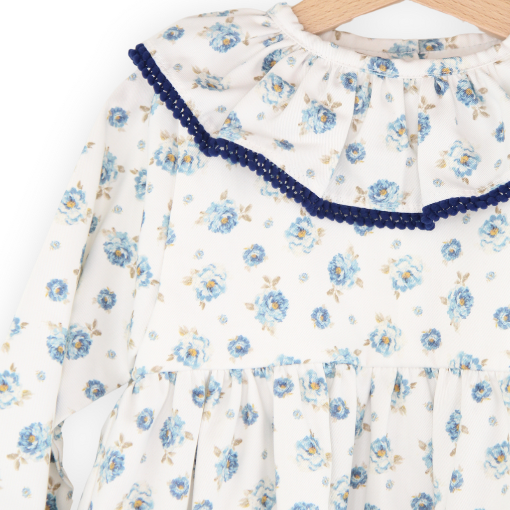 VESTIDO FLORES AZUIS C/ FOLHOS 8 ANOS - Pituka Wear