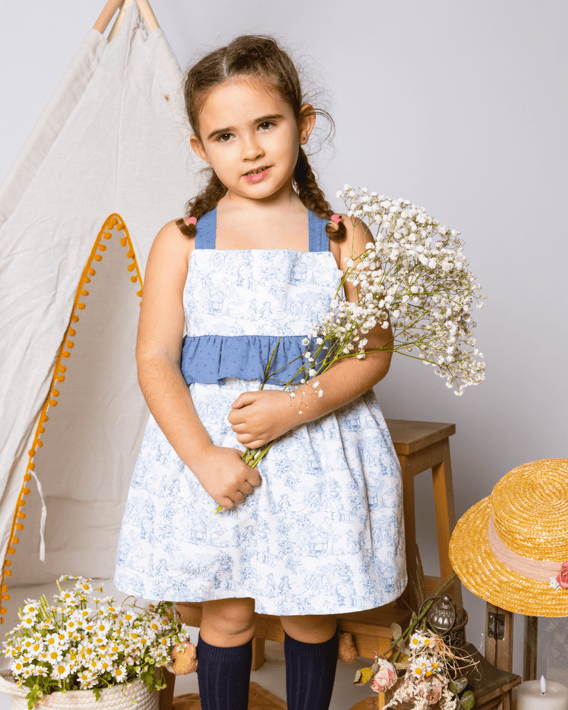VESTIDO HISTÓRIAS AZUL COM FOLHO PITUKA - Pituka Wear 
