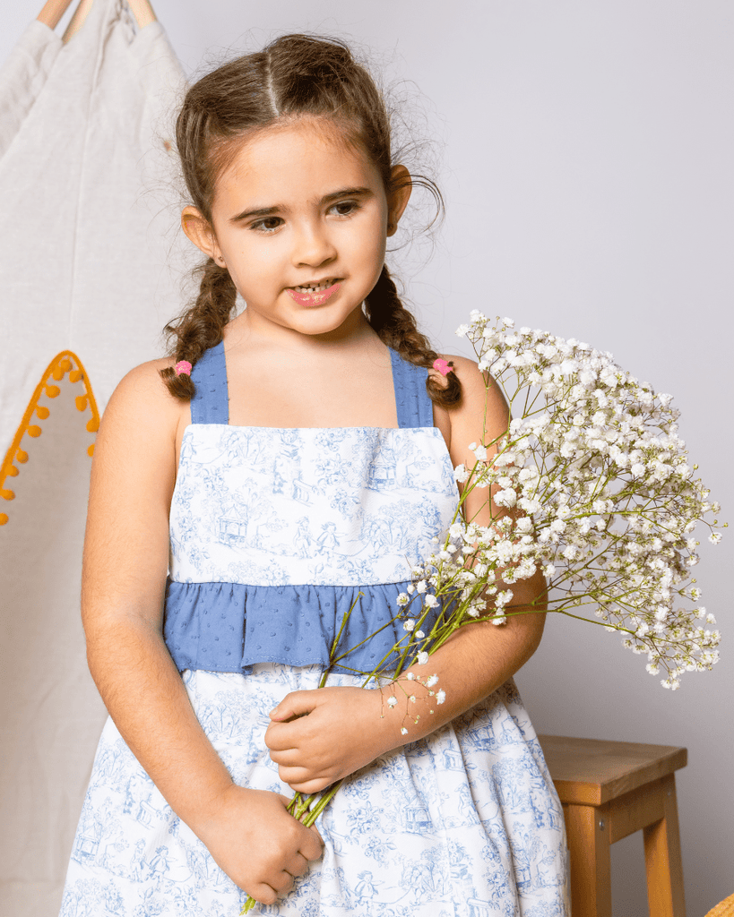 VESTIDO HISTÓRIAS AZUL COM FOLHO PITUKA - Pituka Wear 