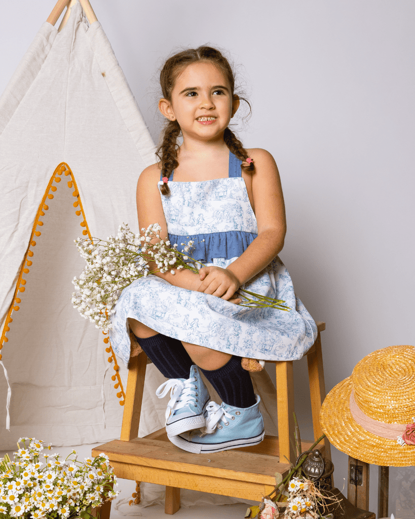 VESTIDO HISTÓRIAS AZUL COM FOLHO PITUKA - Pituka Wear 