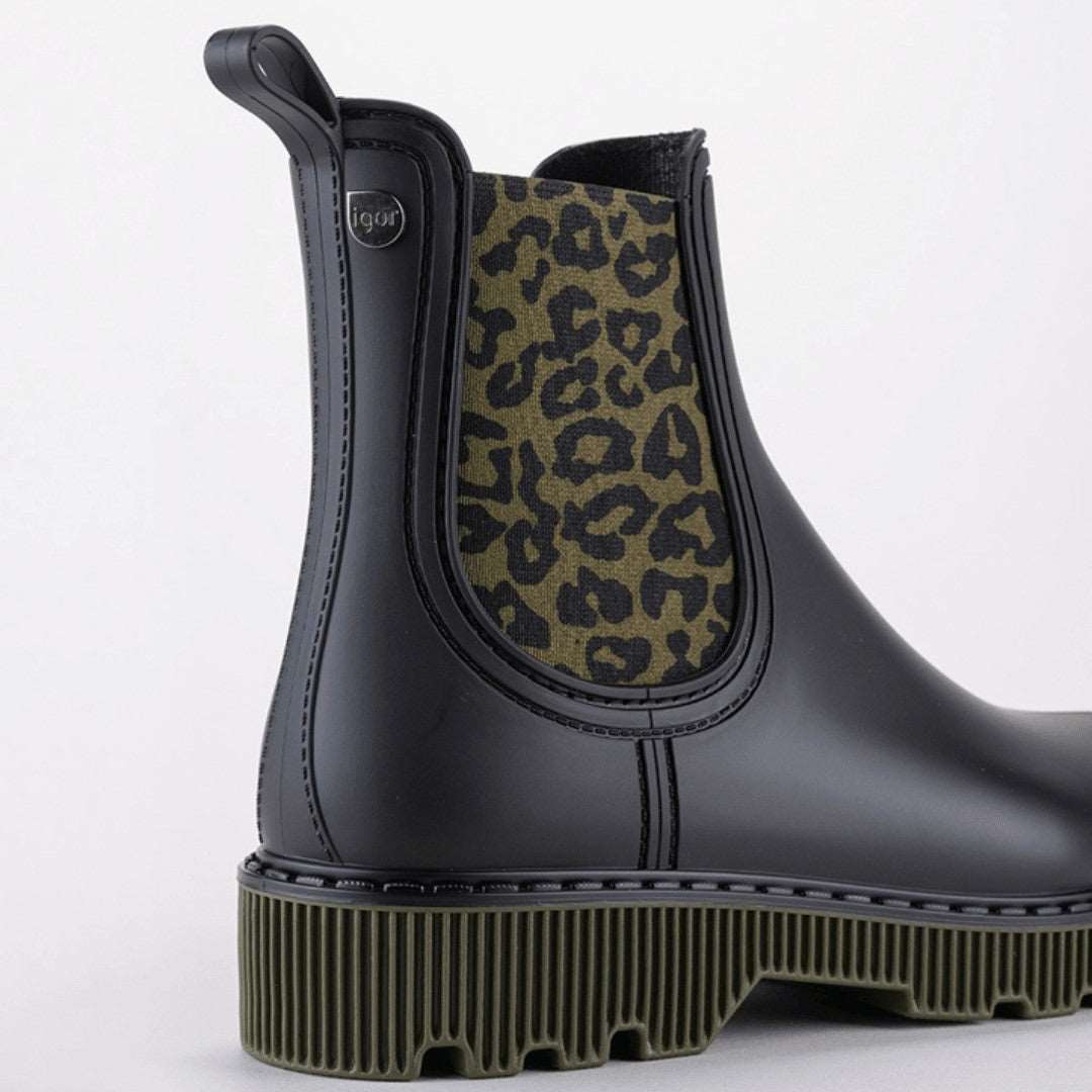 GALOCHAS SENHORA IGOR SOHO LEOPARDO KAKI E PRETO MATE - Pituka Wear - Calçado e Roupa para Crianças