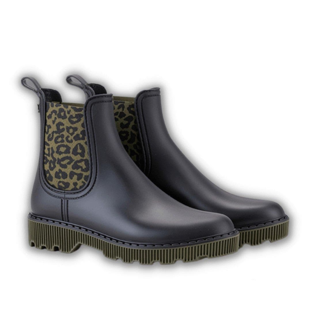GALOCHAS SENHORA IGOR SOHO LEOPARDO KAKI E PRETO MATE - Pituka Wear - Calçado e Roupa para Crianças